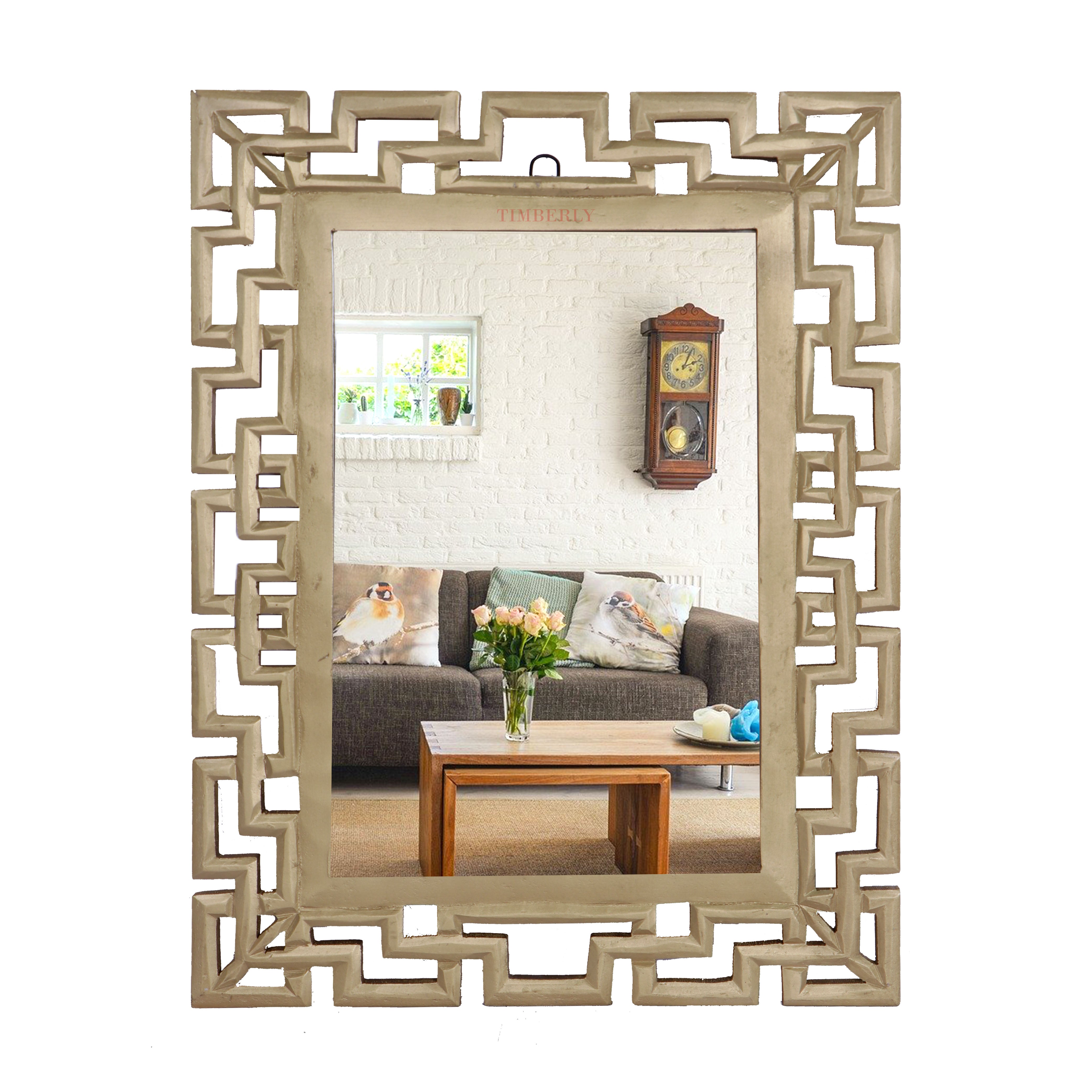Hand Crafted MDF Wooden Ring Design Decorative Wall Mirror in Gold - Set Of 1 (24 x 18 Inch)
