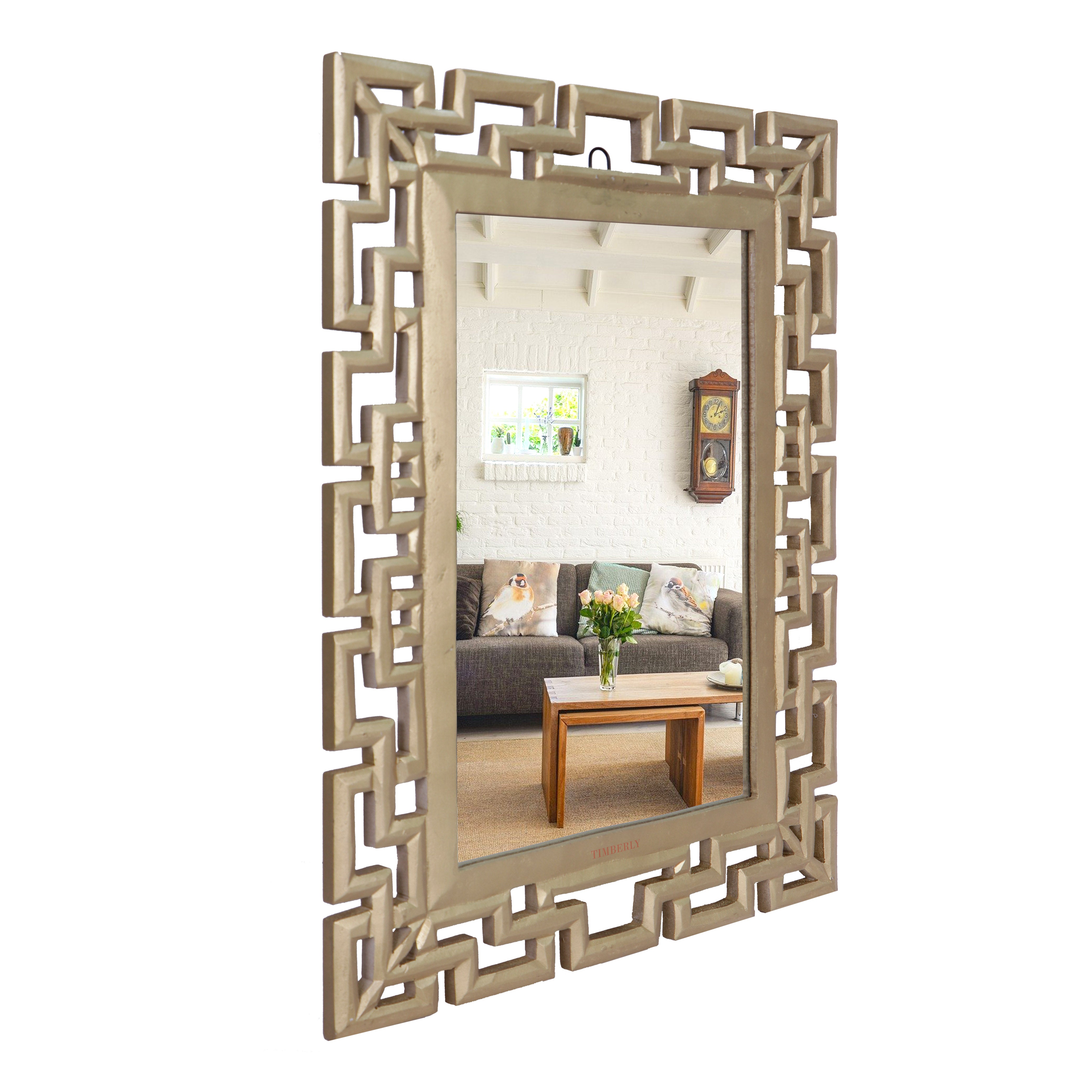 Hand Crafted MDF Wooden Ring Design Decorative Wall Mirror in Gold - Set Of 1 (24 x 18 Inch)